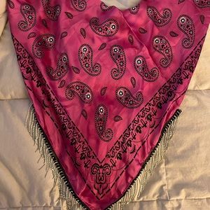 Beautiful pink silk scarf with rhinestones. It’s perfect for a Nashville trip!